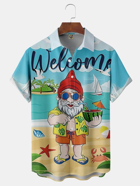 

Hawaii Chest Pocket Short Sleeve Casual Shirt, Blue, Men Shirts