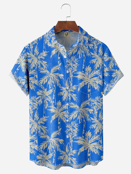 

Coconut Tree Chest Pocket Short Sleeve Hawaiian Shirt, Blue, Men Shirts