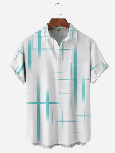 

Abstract Stripes Chest Pocket Short Sleeve Casual Shirt, White, Men Shirts