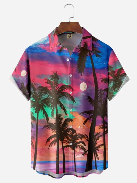 

Coconut Tree Chest Pocket Short Sleeve Hawaiian Shirt, Red, Men Shirts