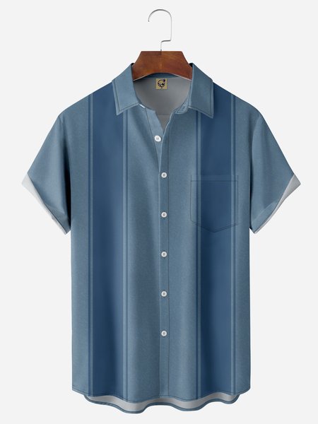 

Basic Chest Pocket Short Sleeve Bowling Shirt, Blue, Men Shirts