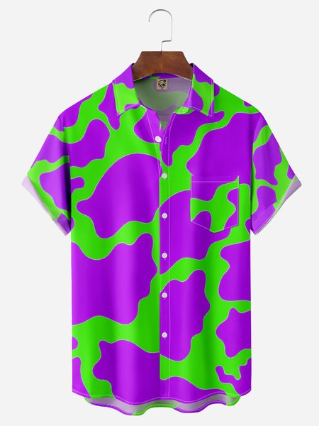 

Geometric Chest Pocket Short Sleeve Casual Shirts, Purple, Men Shirts