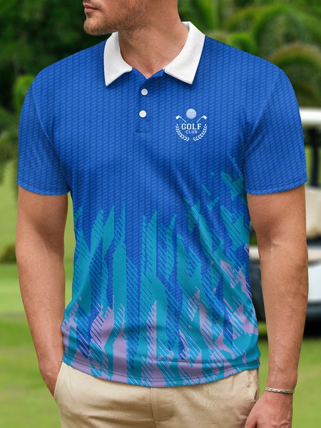 

Ombre Abstract Geometric Button Short Sleeve Golf Polo Shirt, Royal blue, Polo Shirts