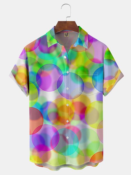 

Geometric Chest Pocket Short Sleeve Casual Shirts, Green, Men Shirts