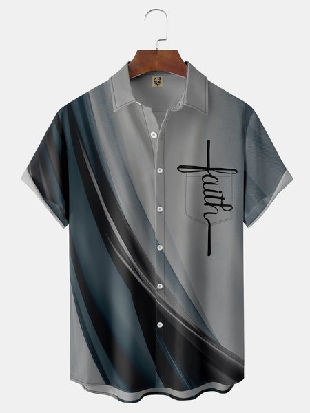 

Easter Cross Chest Pocket Short Sleeve Casual Shirt, Gray, Men Shirts