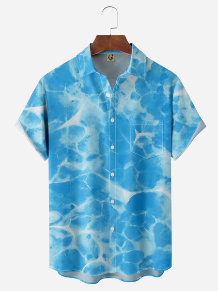 

Geometric Chest Pocket Short Sleeve Casual Shirts, Blue, Men Shirts