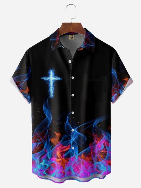 

Cross Chest Pocket Short Sleeve Casual Shirt, Black, Men Shirts