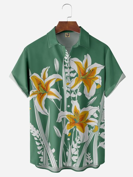 

Lily Chest Pocket Short Sleeve Casual Shirt, Green, Men Shirts