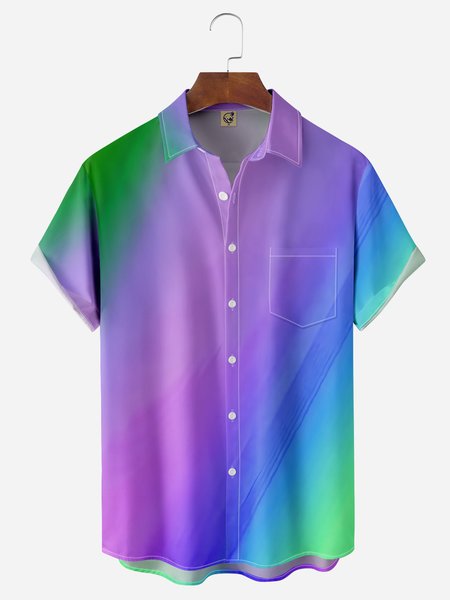 

Gradient Contrast Chest Pocket Short Sleeve Casual Shirt, Purple, Men Shirts