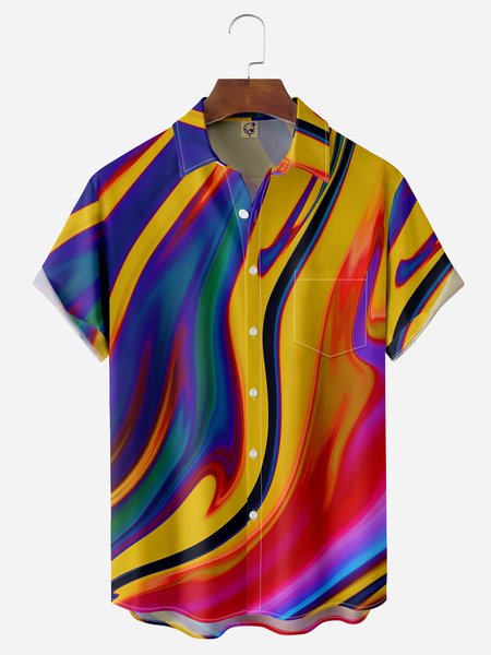

Geometric Chest Pocket Short Sleeve Casual Shirts, Yellow, Men Shirts