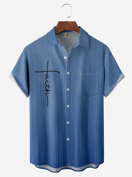 

Easter Crucifix Chest Pocket Short Sleeve Casual Shirt, Blue, Men Shirts