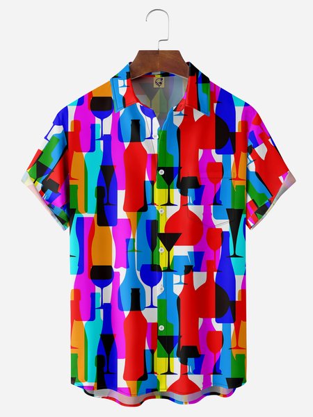 

Cocktail Chest Pocket Short Sleeve Hawaiian Shirt, Red, Men Shirts