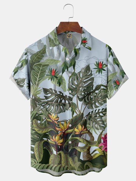 

Tropical Chest Pocket Short Sleeve Hawaiian Shirt, Green, Men Shirts