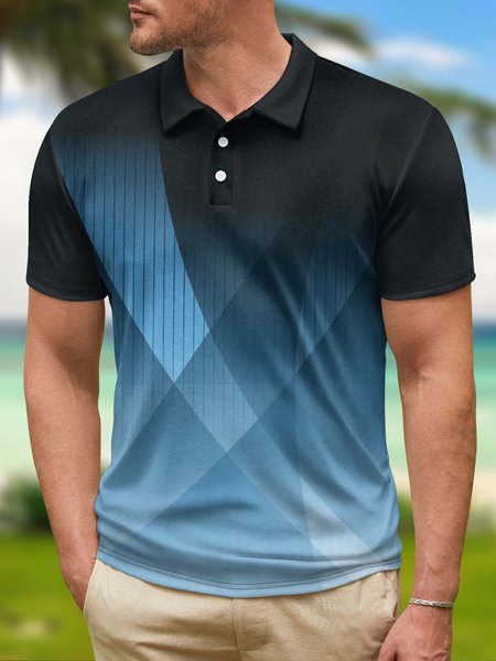 

Ombre Geometric Button Short Sleeve Polo Shirt, Black, Polo Shirts