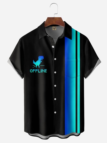 

Offline Chest Pocket Short Sleeve Bowling Shirt, Black, Men Shirts