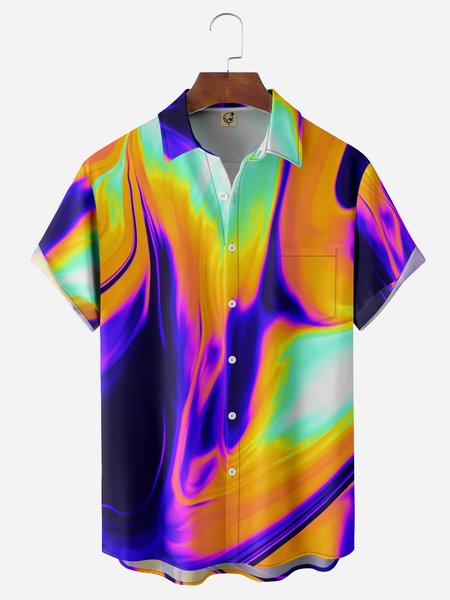 

Gradient Color Chest Pocket Short Sleeve Casual Shirt, Purple, Men Shirts