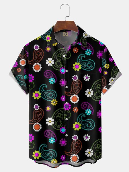 

Paisley Chest Pocket Short Sleeve Hawaiian Shirt, Black, Men Shirts
