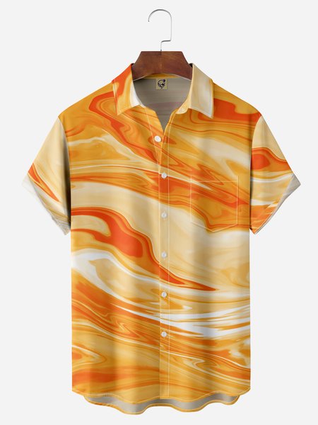 

Gradient Color Chest Pocket Short Sleeve Casual Shirt, Orange, Men Shirts
