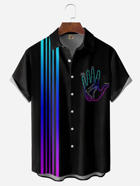 

Tech Hand Chest Pocket Short Sleeve Bowling Shirt, Black, Men Shirts