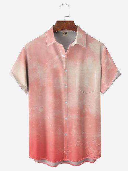 

Gradient Color Chest Pocket Short Sleeve Casual Shirt, Pink, Men Shirts