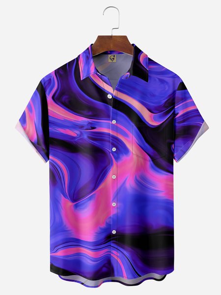 

Gradient Color Chest Pocket Short Sleeve Casual Shirt, Blue purple, Men Shirts