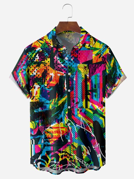 

Art Alien Chest Pocket Short Sleeve Casual Shirt, Black, Men Shirts