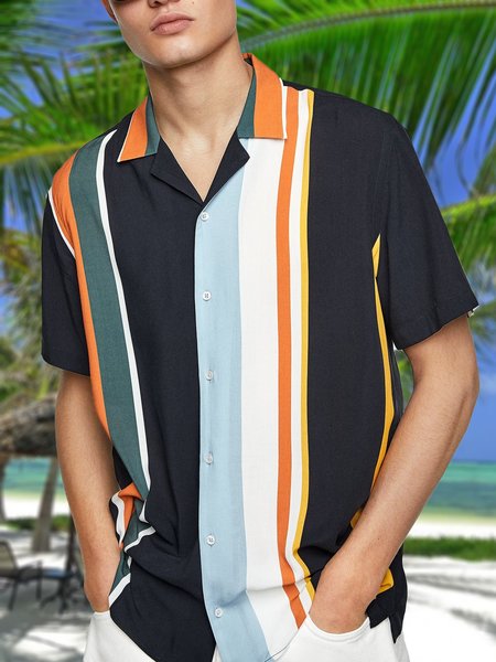 

Striped Short Sleeve Casual Shirt, Black, Men Shirts