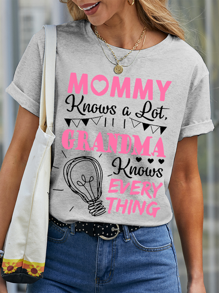 

Women's Funny Word Grandma knows everything Cotton Simple T-Shirt, Light gray, T-shirts