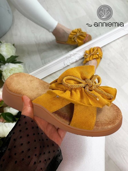 

Casual Yellow Bow Decor Slide Sandals, Slippers