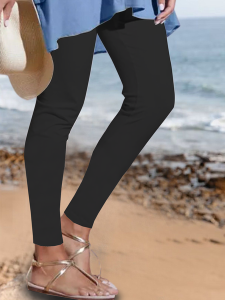 

Plain elastic waist foundation simple high elastic Pants Leggings, Black, Leggings