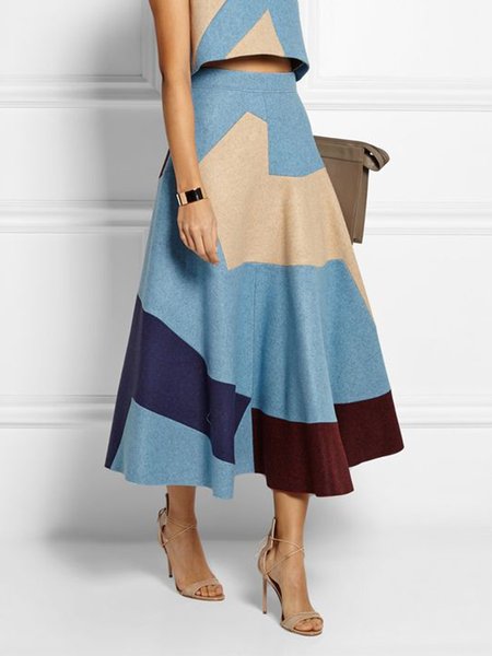 

Color Block Elegant Regular Fit No Elasticity Skirt, As picture, Skirts