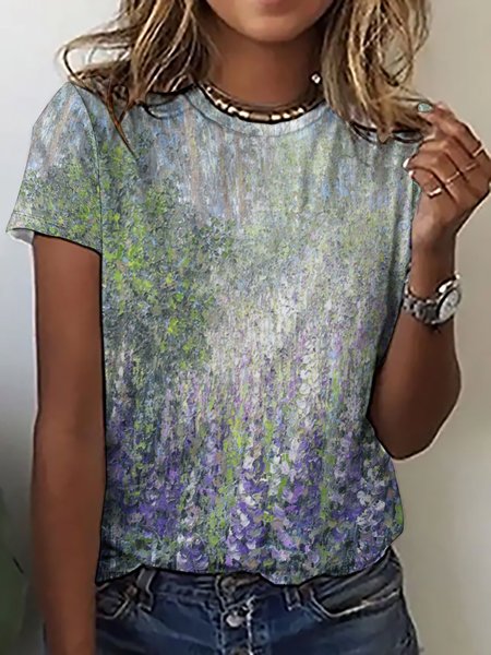 

Women’s Plant Pattern Floral Casual Floral Cotton-Blend T-Shirt, As picture, T-shirts
