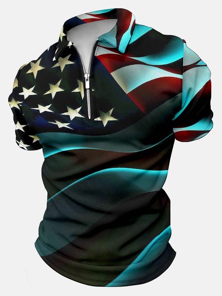 

Men’s Patriotic America Flag Pattern Polo Collar Casual America Flag Regular Fit Polo Shirt, As picture, T-shirts