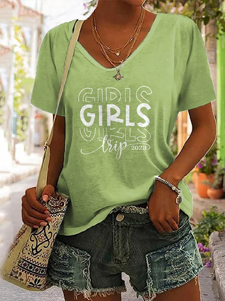 

Girl's V Neck Loose Casual T-Shirt, Green, T-Shirts