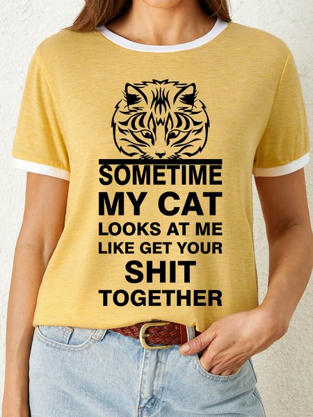 

Lilicloth X Y Sometime My Cat Looks At Me Like Get Your Shit Together Women's T-Shirt, Yellow, T-shirts