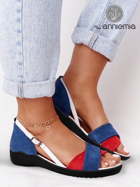 

Red-Blue Buckle Decor Color Block Strappy Sandals, Sandals
