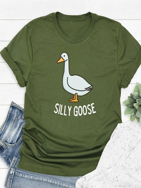 

Women's Silly Goose Loose Casual Crew Neck T-Shirt, Green, T-Shirts