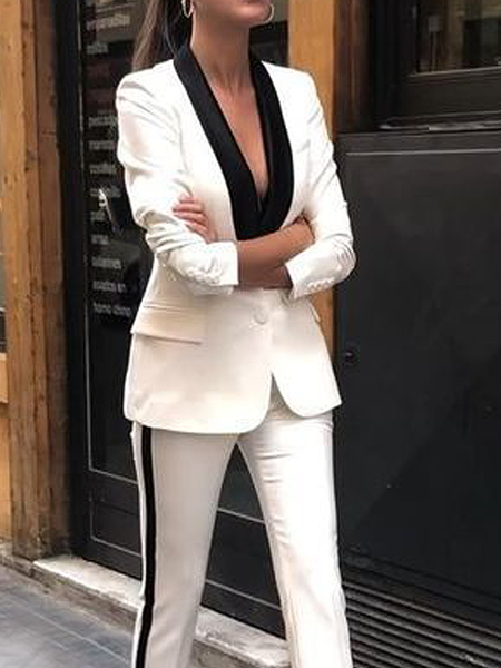 

Regular Fit Lapel Collar Color Block Long sleeve Urban Blazer, Black-white, Blazers