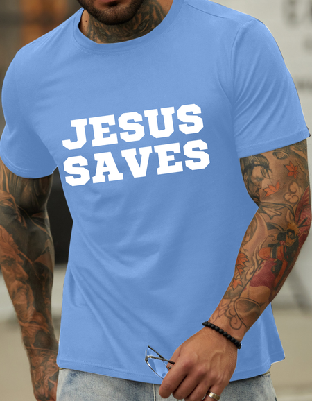 

Lilicloth X Kat8lyst Jesus Saves Men's T-Shirt, Light blue, T-shirts
