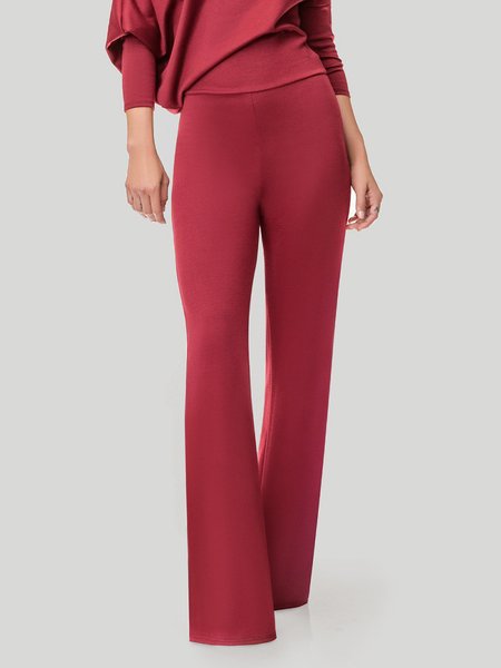 

High Waist Daily Plain Regular Fit Simple Pants, Red, Pants