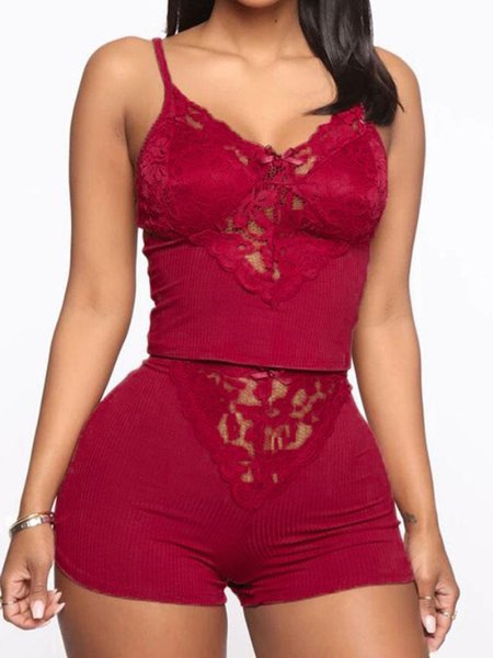 

Valentine's Day Sexy Fashion Lace Pajama Set, Wine red, Loungewear & Sleepwear