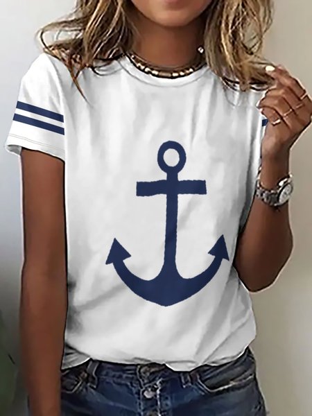 

Women's Sea Simple Abstract Graphic Loose T-Shirt, White, T-shirts