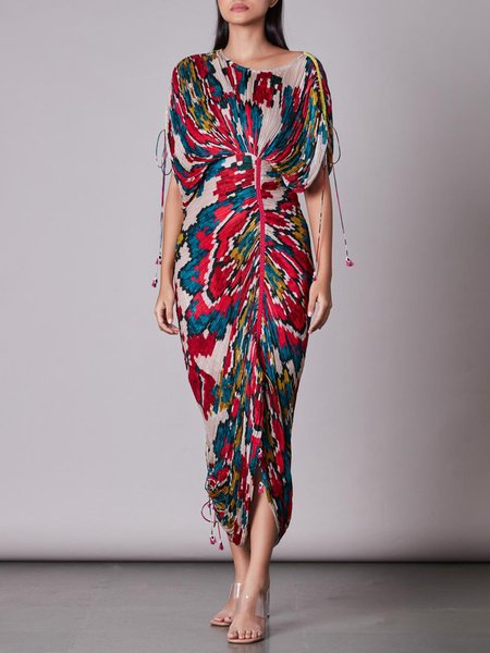 

Crew Neck Regular Fit Floral Dress, As picture, Midi Dresses