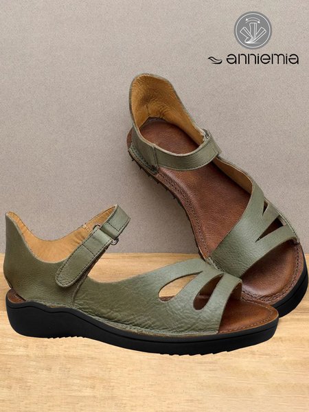 

Cutout Design Vintage Velcro Sandals, Green, Sandals