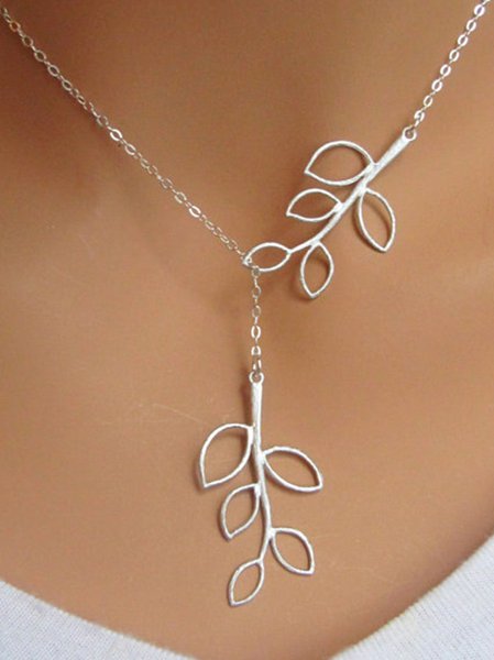 

Casual Silver Cutout Leaf Necklace Boho Vacation Jewelry, Necklaces