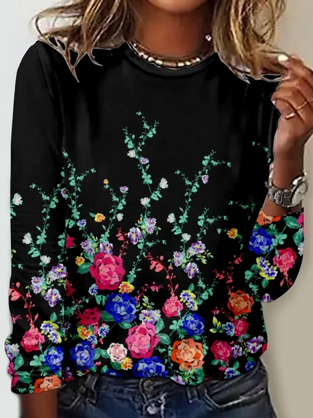 

Women's Fower Art Print Casual Shirt, Black, Long sleeves