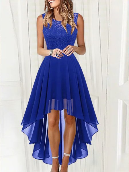 

Lace Crew Neck Loose Urban Dress, Blue, Formal Dresses
