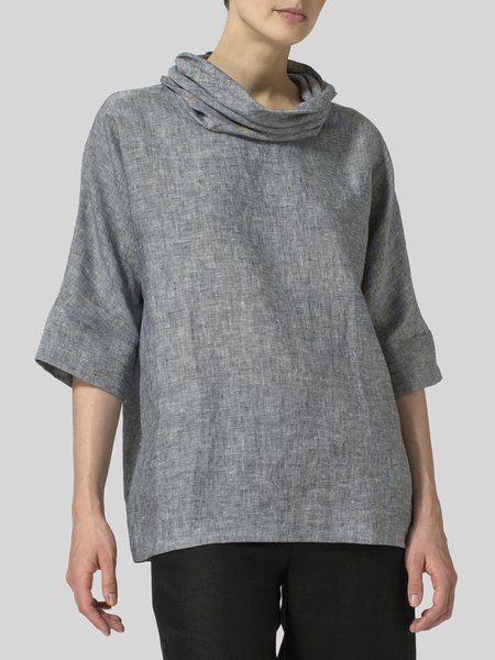 

Three Quarter Loose Plain Others Simple Blouse, Gray, Blouses and Shirts