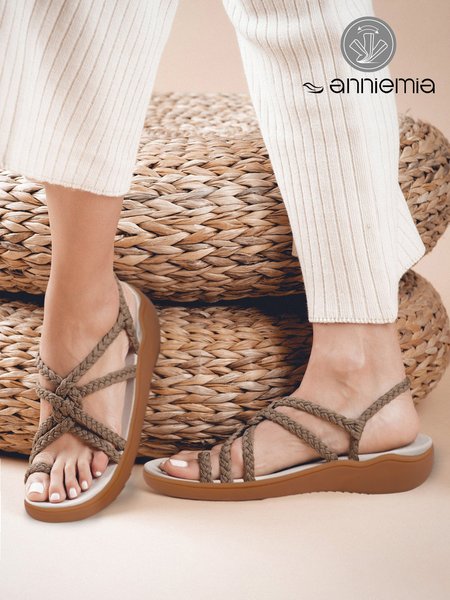 

Casual Brown Slip On Braided Strappy Sandals, Sandals