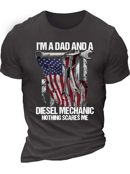 

Men’s I’m A Dad And A Diesel Mechanic Nothing Scares Me Casual Text Letters T-Shirt, Deep gray, T-shirts